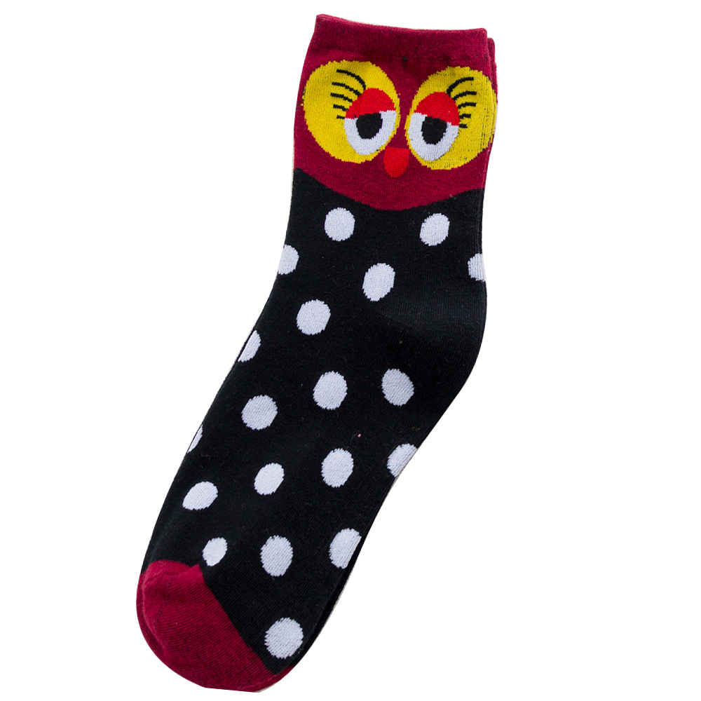 Owl Border Socks  Solid Dots Wave Ms. Cotton Socks